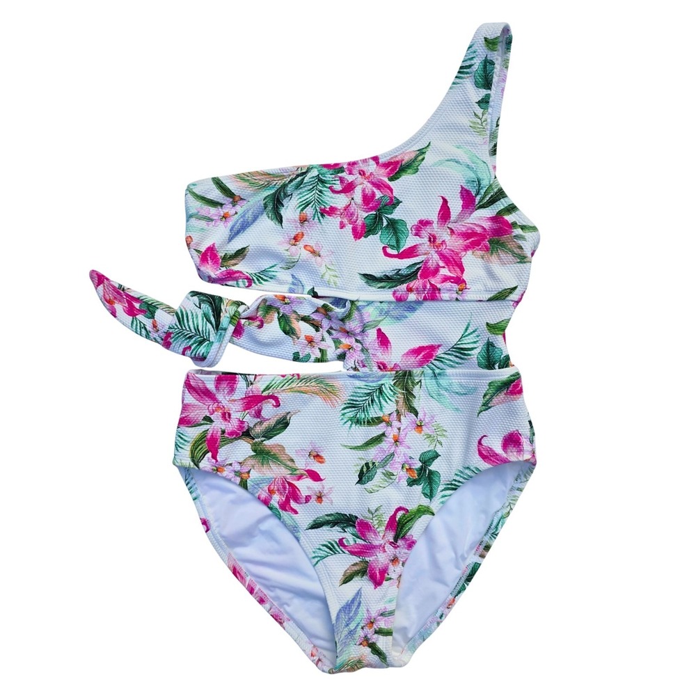 La Blanca Swimsuit Size 8 White Colorful Tropical‎ Floral One Piece Cut Out - Picture 2 of 9